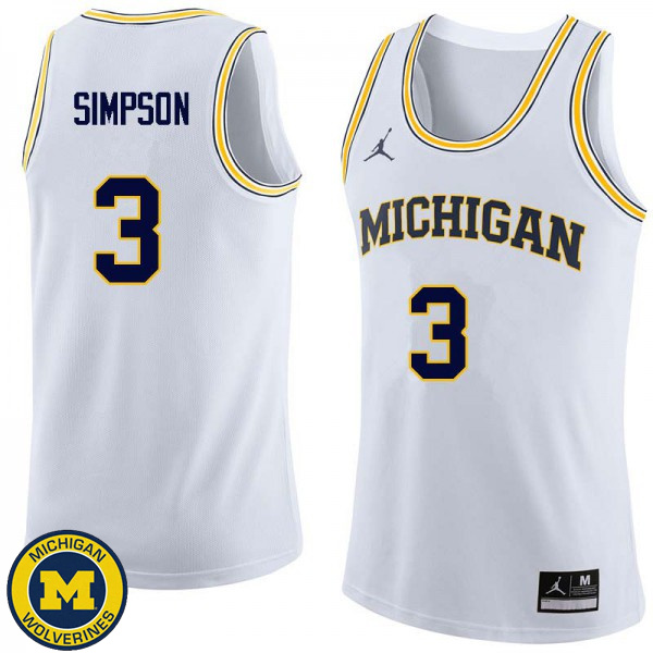 Men's University of Michigan #3 Zavier Simpson White Fashion Basketball Jersey